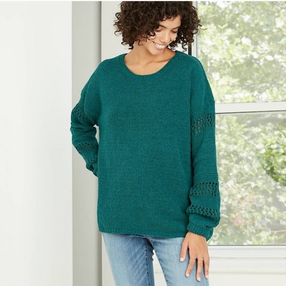 Knox Rose Relaxed Knit Chenille Green Pullover Sweater Womens Size XL